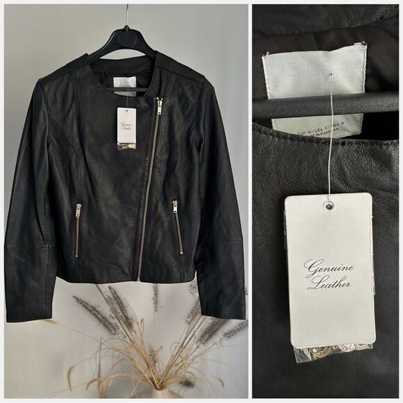 Mango Genuine Leather Jacket New - Picture 1 of 8